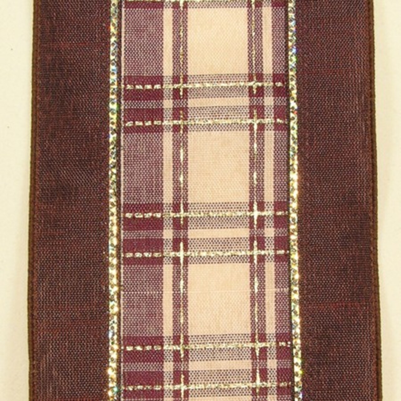 The Ribbon People Ivory and Burgundy Red Plaid Contemporary Wired Craft Ribbon 4" x 20 Yards